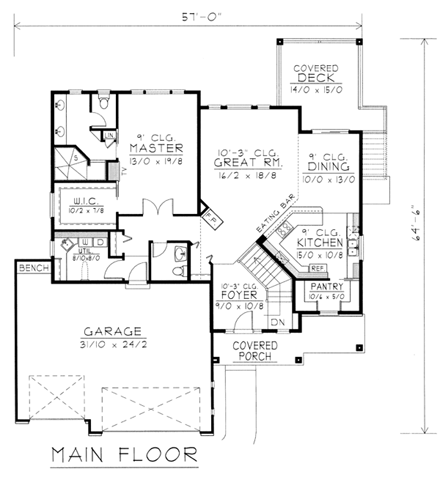 Contemporary, Mediterranean, Ranch House Plan 63514 with 3 Beds, 3 Baths, 3 Car Garage First Level Plan