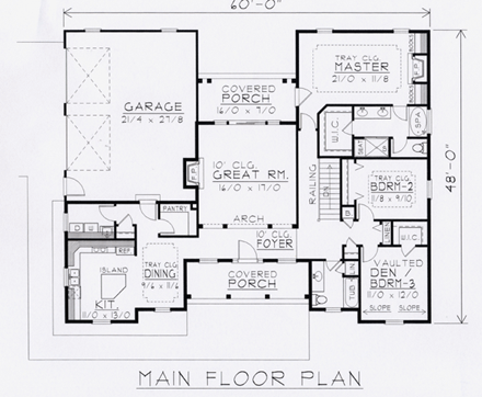 Country, European House Plan 63515 with 3 Beds, 2 Baths, 2 Car Garage First Level Plan