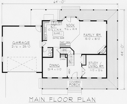 Country, Farmhouse House Plan 63523 with 4 Beds, 3 Baths, 3 Car Garage First Level Plan