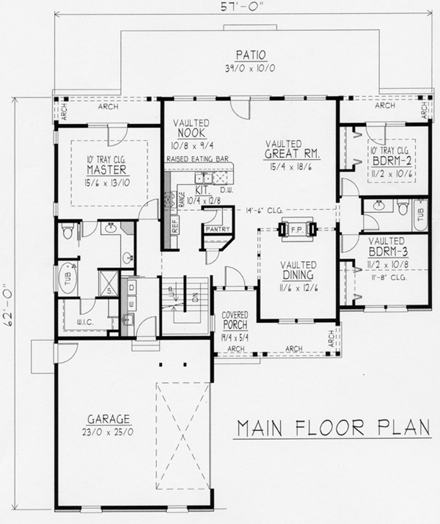 Country, European House Plan 63533 with 3 Beds, 2 Baths, 2 Car Garage First Level Plan