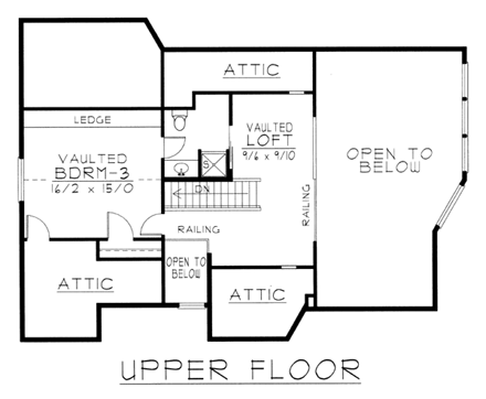 House Plan 63536 with 3 Beds, 3 Baths, 1 Car Garage Second Level Plan