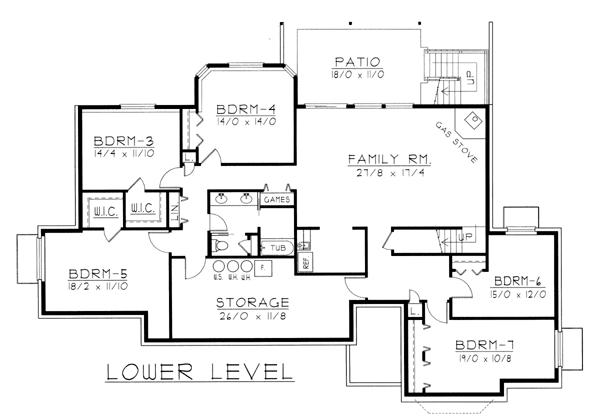 Contemporary, Ranch House Plan 63542 with 7 Beds, 4 Baths, 3 Car Garage Lower Level