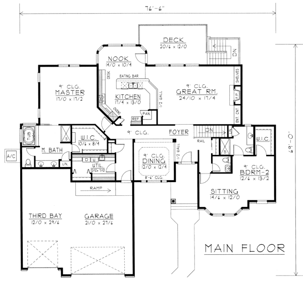 Contemporary, Ranch House Plan 63542 with 7 Beds, 4 Baths, 3 Car Garage Level One