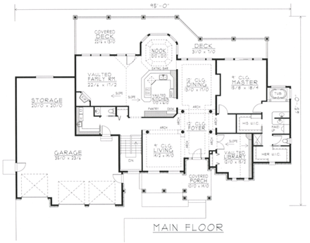 European House Plan 63544 with 4 Beds, 3 Baths, 3 Car Garage First Level Plan