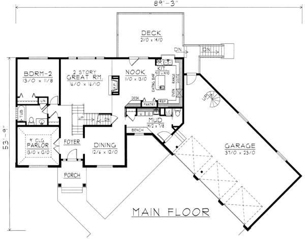 Country, European House Plan 63546 with 3 Beds, 3 Baths, 3 Car Garage Level One