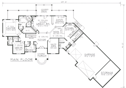 European House Plan 63548 with 4 Beds, 6 Baths, 3 Car Garage First Level Plan