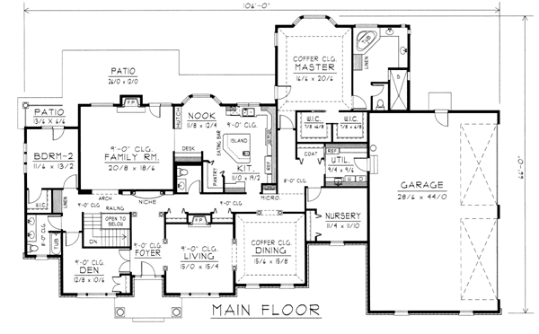 Southern House Plan 63550 with 4 Beds, 3 Baths, 4 Car Garage Level One