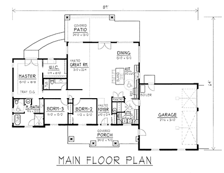 Country, Craftsman, Ranch House Plan 63556 with 3 Beds, 2 Baths, 3 Car Garage First Level Plan