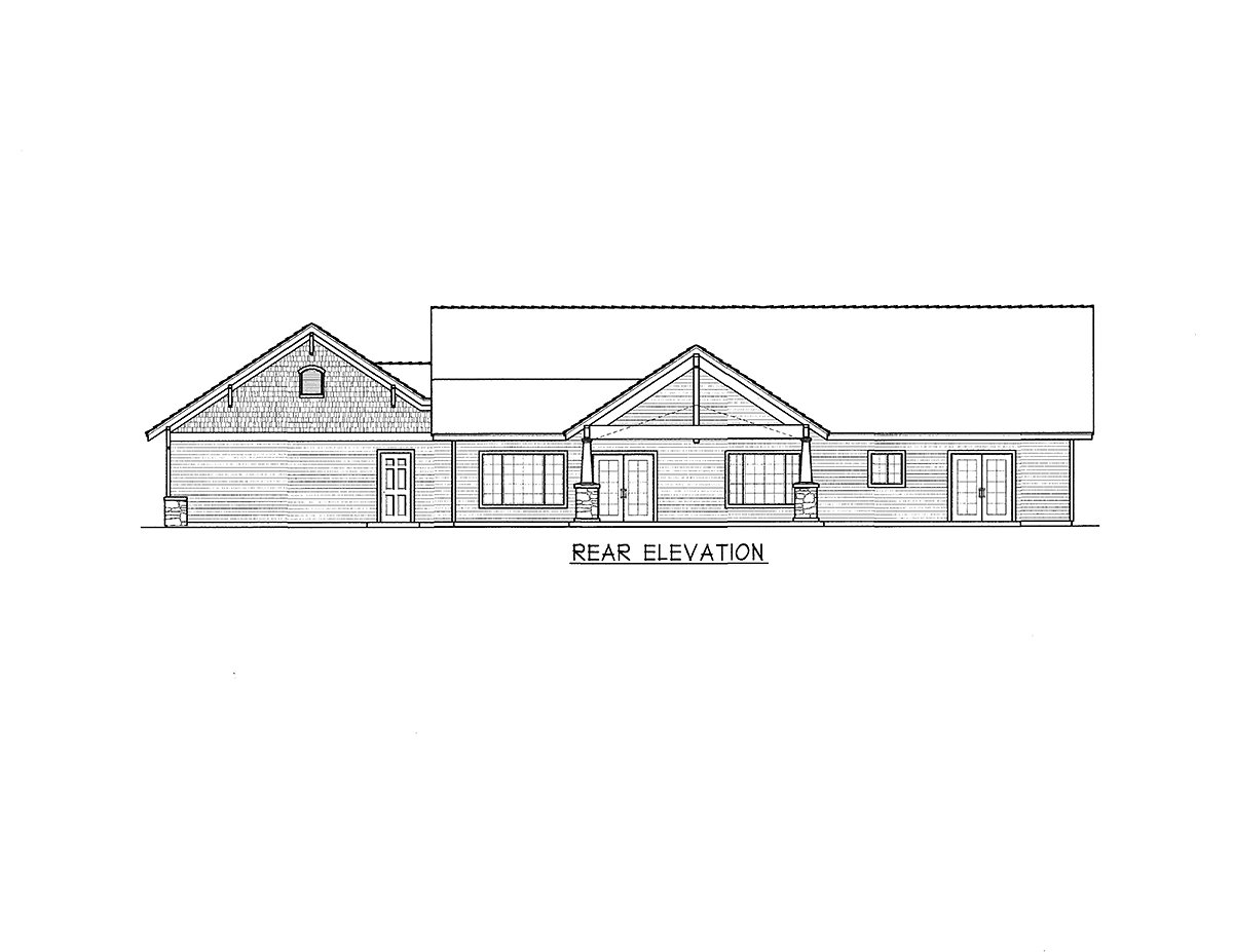 Country, Craftsman, Ranch House Plan 63556 with 3 Beds, 2 Baths, 3 Car Garage Rear Elevation