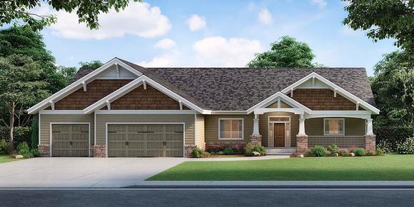 Craftsman, Ranch, Traditional House Plan 63558 with 4 Beds, 3 Baths, 3 Car Garage Elevation