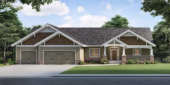 Craftsman House Plan 63561 with 4 Beds, 3 Baths, 3 Car Garage Elevation