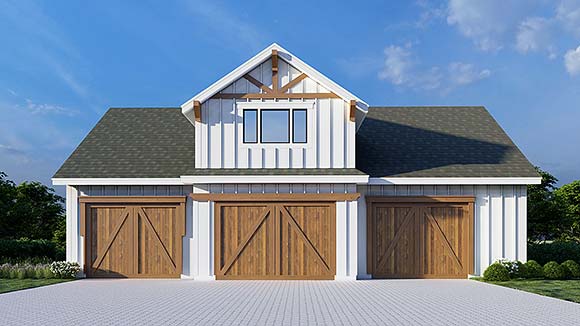 Barndominium, Craftsman 3 Car Garage Apartment Plan 63568 with 1 Beds, 1 Baths Elevation