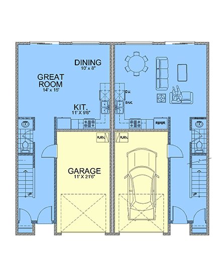 Contemporary, Modern Multi-Family Plan 63575 with 6 Beds, 6 Baths, 2 Car Garage First Level Plan