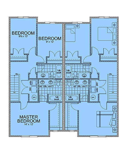 Contemporary, Modern Multi-Family Plan 63575 with 6 Beds, 6 Baths, 2 Car Garage Second Level Plan
