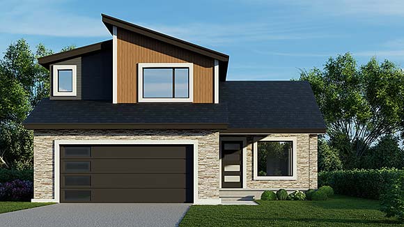 Contemporary, Modern House Plan 63576 with 3 Beds, 3 Baths, 2 Car Garage Elevation