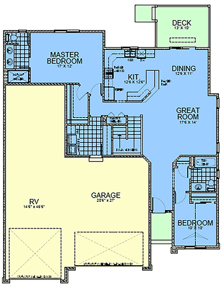 Craftsman House Plan 63577 with 3 Beds, 3 Baths, 2 Car Garage First Level Plan