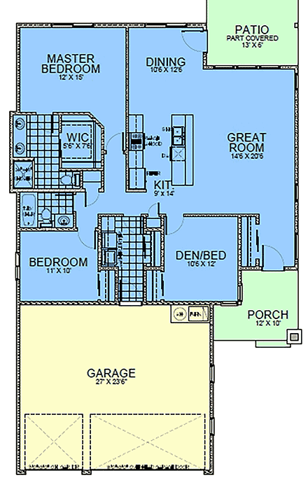Contemporary, Modern House Plan 63578 with 3 Beds, 2 Baths, 3 Car Garage First Level Plan
