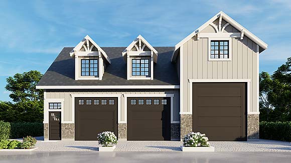 Craftsman, Farmhouse, Traditional Garage-Living Plan 63580 with 2 Beds, 1 Baths, 4 Car Garage Elevation