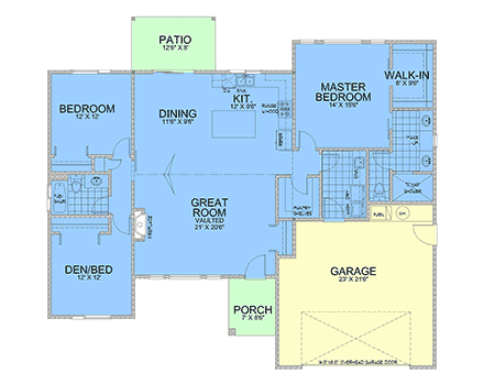 Contemporary, Modern House Plan 63591 with 3 Beds, 2 Baths, 2 Car Garage First Level Plan