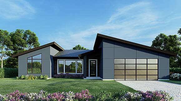 Contemporary, Modern House Plan 63591 with 3 Beds, 2 Baths, 2 Car Garage Elevation