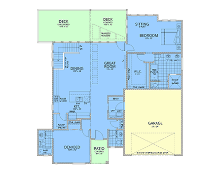 Contemporary, Modern House Plan 63593 with 2 Beds, 3 Baths, 2 Car Garage First Level Plan