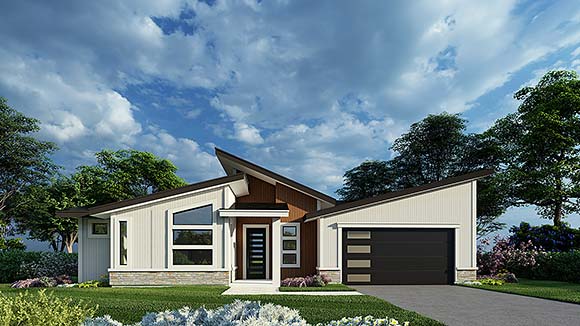 Contemporary, Modern House Plan 63593 with 2 Beds, 3 Baths, 2 Car Garage Elevation
