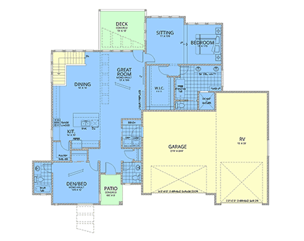 Contemporary, Modern House Plan 63594 with 2 Beds, 3 Baths, 3 Car Garage First Level Plan