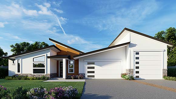 Contemporary, Modern House Plan 63594 with 2 Beds, 3 Baths, 3 Car Garage Elevation
