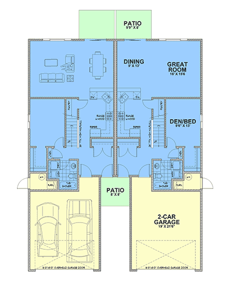 Craftsman, European, Traditional Multi-Family Plan 63599 with 10 Beds, 6 Baths, 4 Car Garage First Level Plan