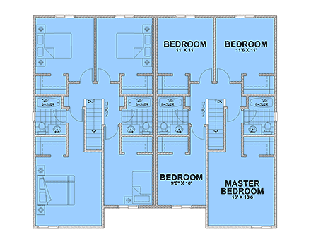 Craftsman, European, Traditional Multi-Family Plan 63599 with 10 Beds, 6 Baths, 4 Car Garage Second Level Plan