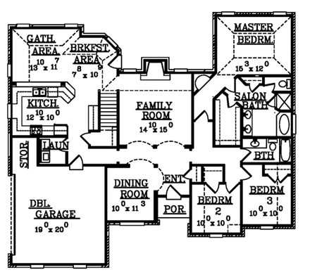 House Plan 63700 with 3 Beds, 2 Baths, 2 Car Garage First Level Plan