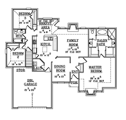 House Plan 63701 with 3 Beds, 2 Baths, 2 Car Garage First Level Plan