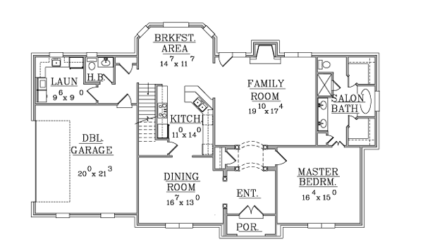 House Plan 63702 with 4 Beds, 3 Baths, 2 Car Garage Level One