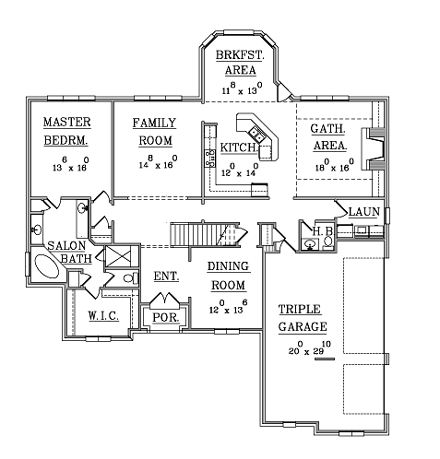 House Plan 63709 with 4 Beds, 4 Baths, 3 Car Garage First Level Plan