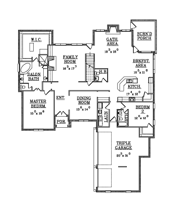 House Plan 63710 with 5 Beds, 4 Baths, 3 Car Garage First Level Plan