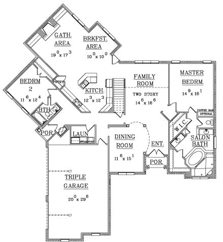 House Plan 63712 with 4 Beds, 3 Baths, 3 Car Garage First Level Plan