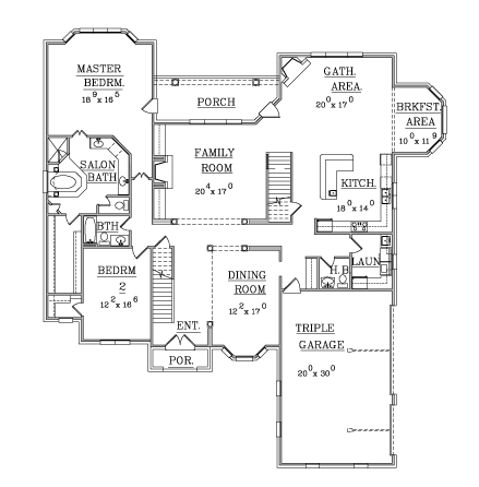 House Plan 63714 with 5 Beds, 5 Baths, 3 Car Garage First Level Plan