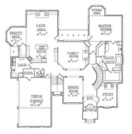 House Plan 63716 with 4 Beds, 4 Baths, 3 Car Garage First Level Plan