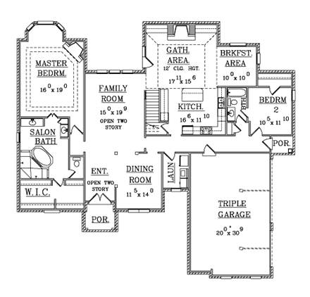 House Plan 63719 with 4 Beds, 3 Baths, 3 Car Garage First Level Plan