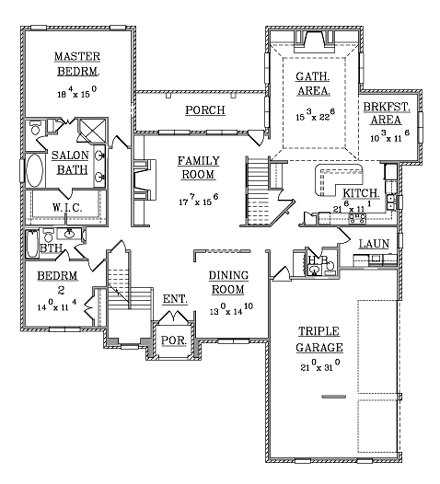 House Plan 63721 with 5 Beds, 5 Baths, 3 Car Garage First Level Plan
