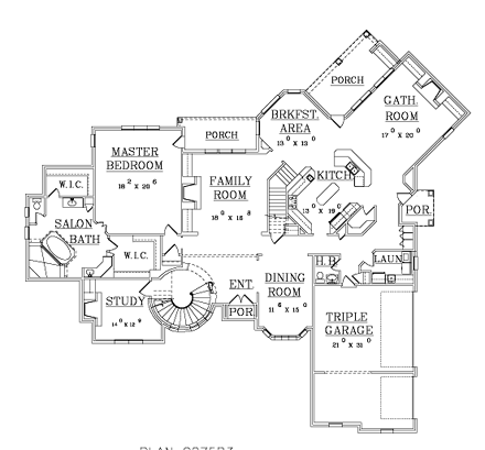 House Plan 63722 with 3 Beds, 4 Baths, 3 Car Garage First Level Plan