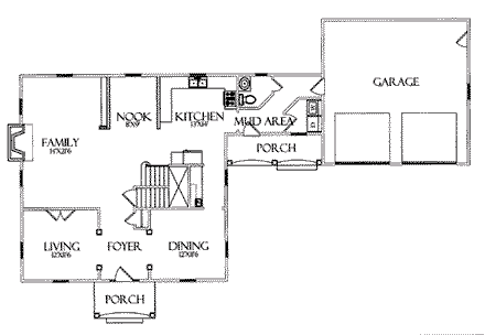 Farmhouse House Plan 64400 with 4 Beds, 3 Baths, 2 Car Garage First Level Plan