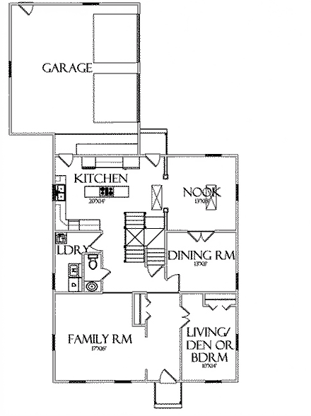 Farmhouse, Saltbox House Plan 64402 with 5 Beds, 3 Baths, 2 Car Garage First Level Plan