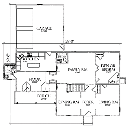 Farmhouse House Plan 64403 with 4 Beds, 3 Baths, 2 Car Garage First Level Plan