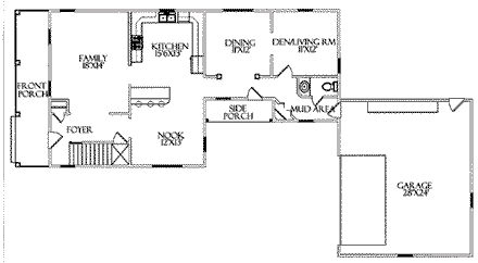 Farmhouse, Narrow Lot House Plan 64406 with 4 Beds, 3 Baths, 2 Car Garage First Level Plan
