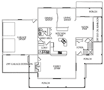 Craftsman House Plan 64409 with 4 Beds, 3 Baths, 2 Car Garage First Level Plan