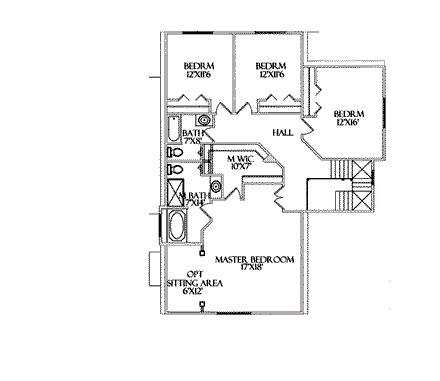 Craftsman House Plan 64409 with 4 Beds, 3 Baths, 2 Car Garage Second Level Plan