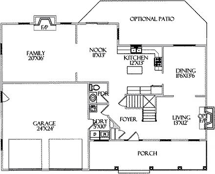 Farmhouse House Plan 64410 with 4 Beds, 3 Baths, 2 Car Garage First Level Plan