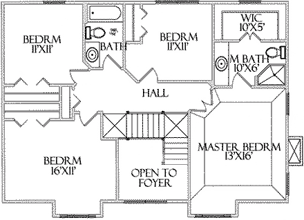 Farmhouse House Plan 64410 with 4 Beds, 3 Baths, 2 Car Garage Second Level Plan