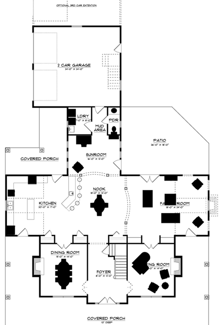 Contemporary, Farmhouse House Plan 64414 with 4 Beds, 3 Baths, 2 Car Garage First Level Plan